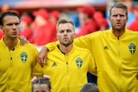 Sveriges Albin Ekdal, Sebastian Larsson och Ola Toivonen under fotbolls-VM i Ryssland. Arkivbild.