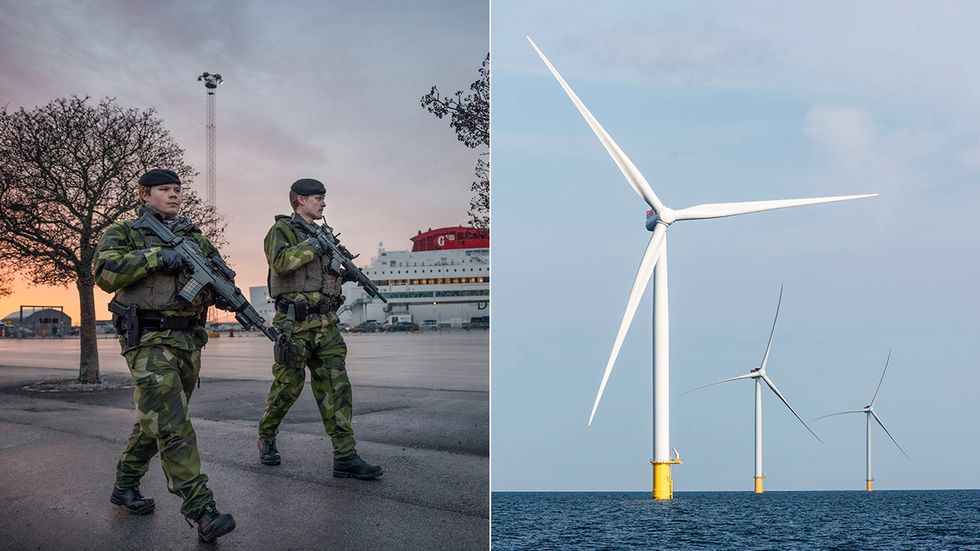 Statliga Vattenfall bygger vindkraft i havet vid danska Krigers Flak. Men i Sverige sätter Försvaret stopp för flera planerade vindkraftverk i havet.