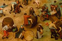 Detalj ur ”Barnlekar” av Pieter Brueghel d ä, 1560.
