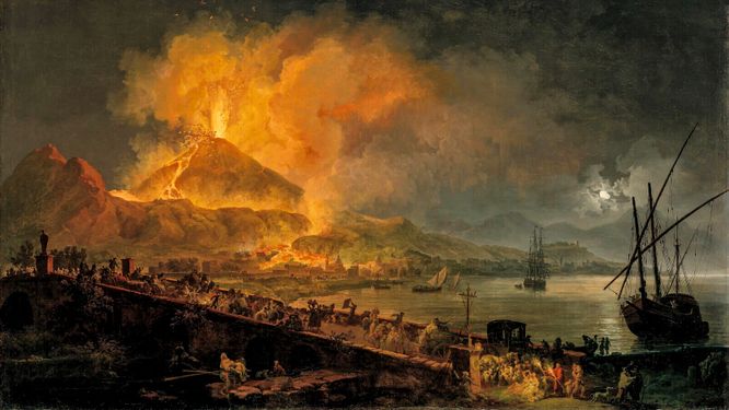 Målning föreställande Vesuvius utbrott, Pierre-Jacques Volaire, 1777.