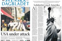 Första sidan och sidan 2 i Svenska Dagbladet den 12 september 2001.