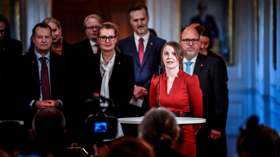 Civilminister Ida Karkiainen (S) under pressträffen efter regeringsförklaringen i riksdagen.