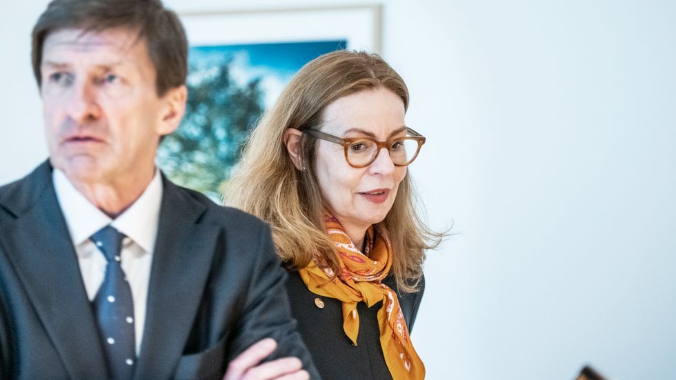 Birgitte Bonnesen krokar arm med Swedbanks styrelseordförande Lars Idermark.