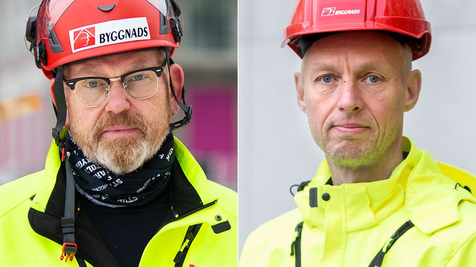 Johan Lindholm och Torbjörn Hagelin från fackförbundet Byggnads.