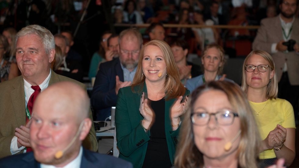 Partiledaren Annie Lööf under Centerpartiets stämma.