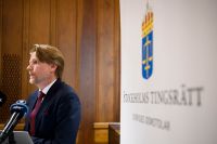 Tingsrättens ordförande, chefsrådmannen Måns Wigén, vid en presskonferens efter att rättens dom meddelats tidigare i juli. Arkivbild.