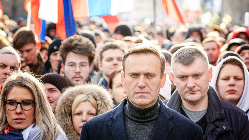 Aleksej Navalnyj under en demonstration i Moskva i februari 2020.