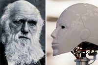 Charles Darwin med robot.
