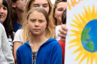Greta Thunberg under dagens protestaktion.