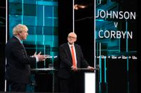 Boris Johnson och Jeremy Corbyn i tisdagens partiledardebatt inför valet i december. 
