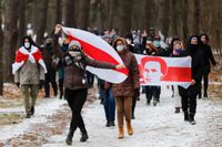 Protester mot det riggade presidentvalet i Belarus.