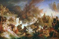 En romantisk framställning av slaget vid Salamis Wilhelm von Kaulbach från 1868.