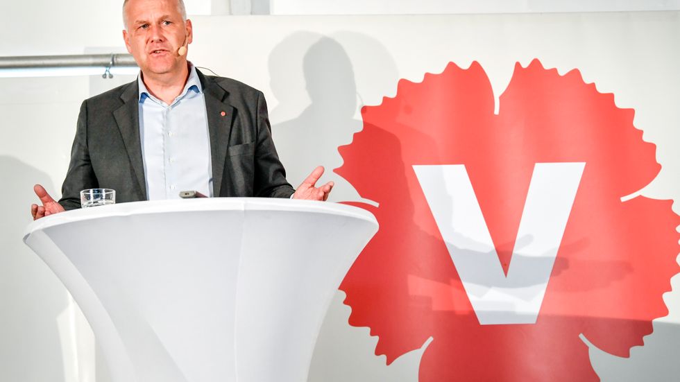 Vänsterpartiets partiledare Jonas Sjöstedt håller pressträff under Vänsterpartiets dag på politikerveckan i Almedalen.