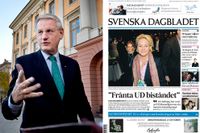 Utrikesminister Carl Bildt vid sitt UD, som slår ifrån sig ny kritik om brister. SvD har i en rad artiklar granskat departementets bristande hantering av biståndsmiljarderna.