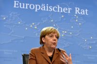 Angela Merkel vid presskonferensen om flyktingkrisen i Bryssel.