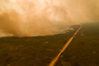 En kraftig skogsbrand i våtmarksområdet Pantanal i Brasilien i september. Arkivbild