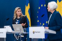 Energi- och näringsminister Ebba Busch (KD) och sjukvårdsminister Acko Ankarberg Johansson (KD) på en pressträff tidigare i veckan. Arkivbild.