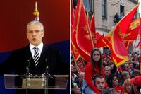 Serbiens president Boris Tadic berättar att Serbien och Montenegro skiljs åt 2006 – till höger firas det i Montenegro.