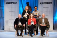 De nominerade till Augustpriset i kategorin Årets skönlitterära bok. Överst från vänster: Karin Smirnoff och Sami Said. Nedre raden Björn Runeborg, Linnea Axelsson och Kenneth Hermele. 