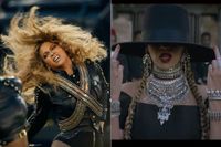 Beyoncé på Super Bowl till vänster.