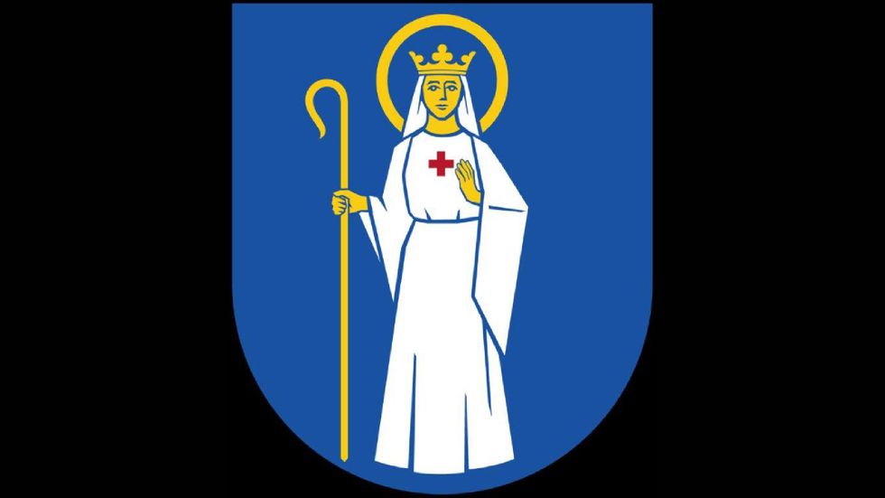 Sankta Ragnhild avbildas i Södertäljes kommunvapen. 