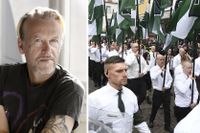 Konstnären Ernst Billgren. Till höger: Nordiska motståndsrörelsen (NMR) demonstrerar i Ludvika på 1 maj. 