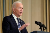 USA:s president Joe Biden under ett tal i Vita huset den 15 mars.