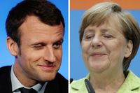 Emmanuel Macron hyllas av Angela Merkel. 