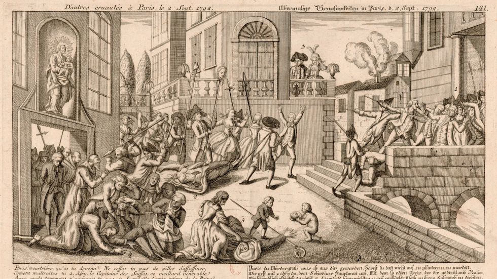 Propagandabild visar hur präster, nunnor och adelskvinnor mördas under de så kallade septembermorden 1792.