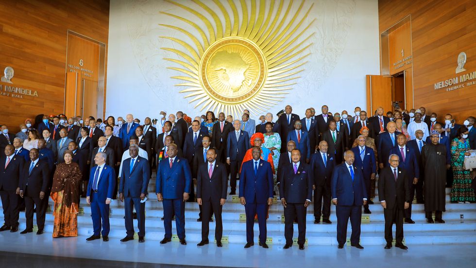 Afrikas statsöverhuvuden samlade på Afrikanska unionens årliga toppmöte i Addis Abeba, Etiopien, den 5 februari.