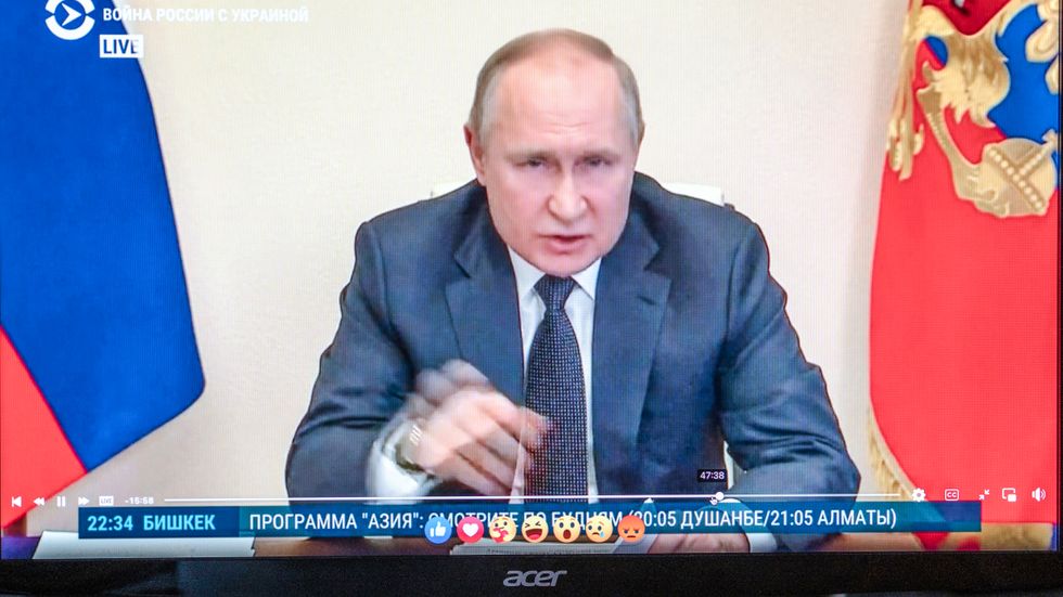 Vladimir Putin under ett tv-sänt tal i onsdags.