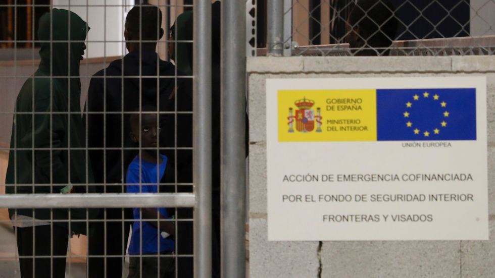 En anläggning för nyanlända migranter i Málaga, Spanien. Bild från slutet av augusti.