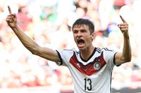 Tysklands Thomas Müller efter sitt andra mål i matchen mot Portugal.