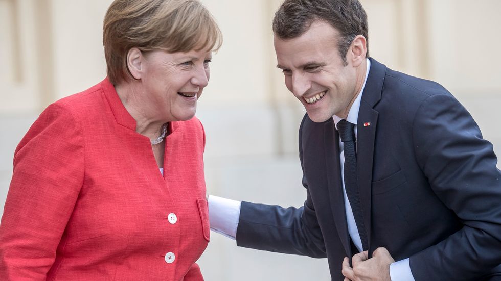 Frankrikes president Emmanuel Macron och Tysklands förbundskansler Angela Merkel har satsat på att bygga uppe en politisk axel mellan Berlin och Paris i EU-frågor. Arkivbild.