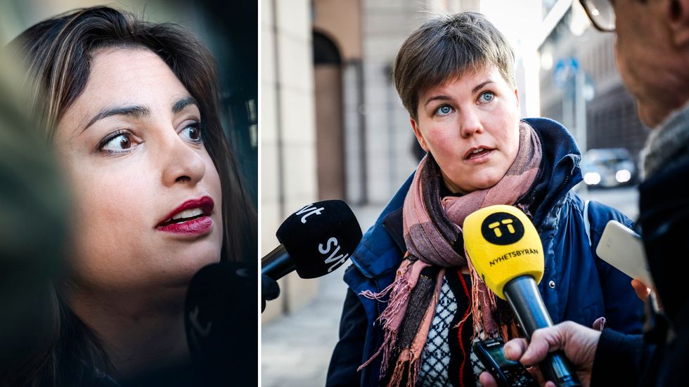 Vänsterpartiets partiledare Nooshi Dadgostar och Hanna Gunnarsson, ledamot försvarsutskottet.