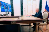 Rysslands president Vladimir Putin deltar i ett videomöte med FN:s säkerhetsråd den 11 mars. 