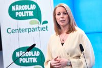 Centerpartiets partiledare Annie Lööf (C) presenterar partiets budgetsförslag under en pressträff i riksdagens presscenter i Stockholm.