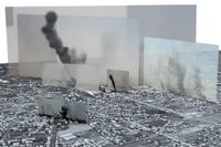 Forensic Architectures visualisering av bombnedslagen  i Rafah på Västbanken i augusti 2014. 