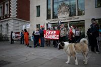 Anhängare till Wikileaks och Julian Assange har flera gånger under rättsprocessen protesterat utanför domstolen mot behandlingen av honom. Bild från en sådan protest den 26 november förra året.