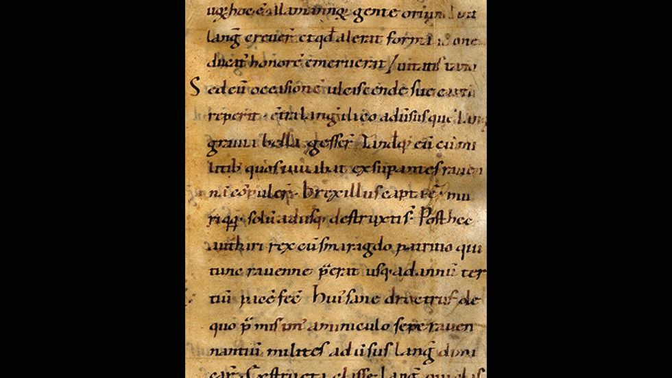 Avskrift av ”Historia Langobardorum” från 1000-talet. Fragmentet hittades i en bokbindning från 1600-talet.