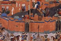 Mongolerna intar Bagdad våren 1258. Illustration från 1400-talet.