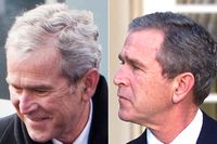 George W Bush 2009, när han avgick som president, och 2001, när han tillträdde.
