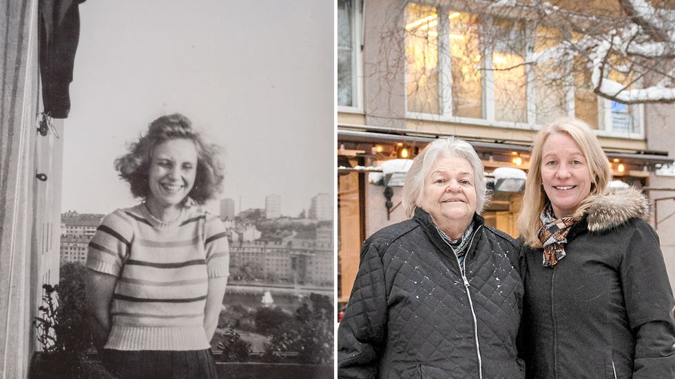 Thea Mansnerus kom till Sverige som 14-åring på 1930-talet. Till höger: Hennes dotter Barbro och dotterdotter Katarina besöker platsen på Söder dit Thea kom 1936.
