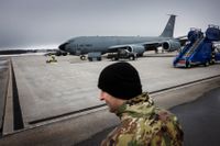 Amerikanska KC-135 Stratotanker står startklar i Luleå under Natos övning Nordic Response i mars i år. 