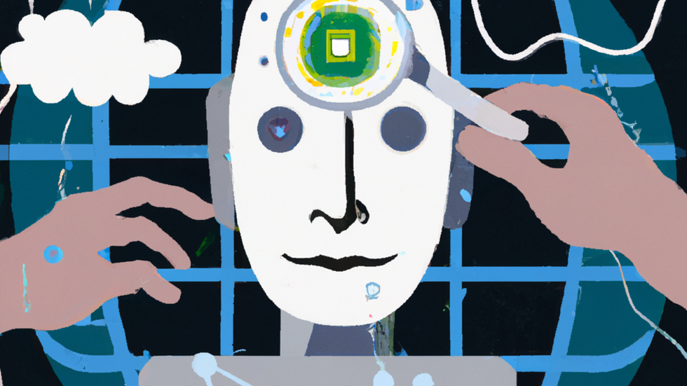 AI-genererad illustration, baserad på uppmaningen ”Gör en illustration till en artikel med rubriken ’Vad gör de kreativa AI-tjänsterna med oss?’”.