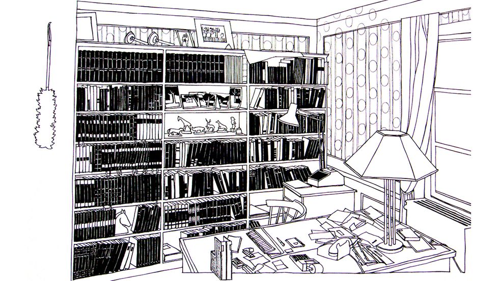 Jenny Granlund, ”Biblioteket”, tusch på papper.