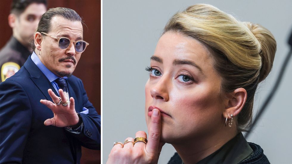 Johnny Depp och Amber Heard i rättegångssalen.