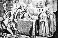 Katolska munkar friköper kristna slavar i Nordafrika, illustration från 1600-talet.