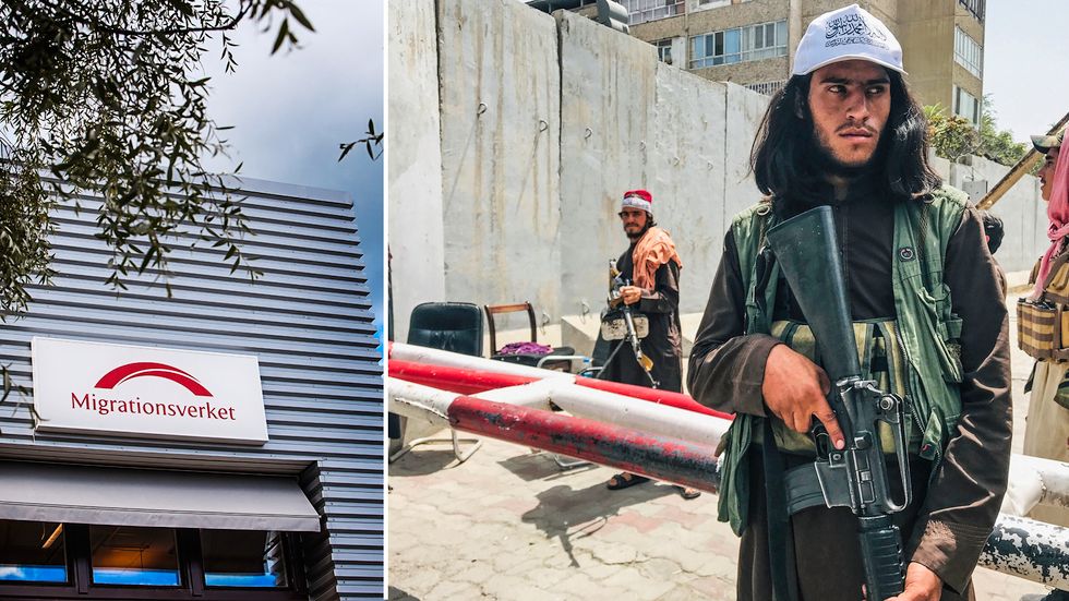 Patrullerande talibaner i Kabul.