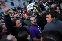 Podemos ledare Pablo Iglesias var på plats under manifestationen i Madrid.